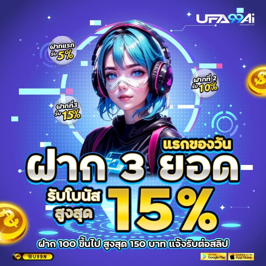 ฝาก 3 ยอด รับโบนัส 15% กับ ufa99ai ทุกยูส